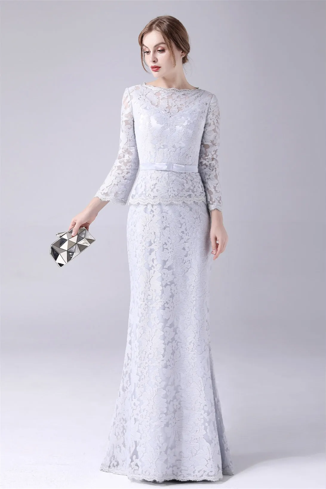 Mermaid V-neck Lace Floor Length Long sleeves mother's dress