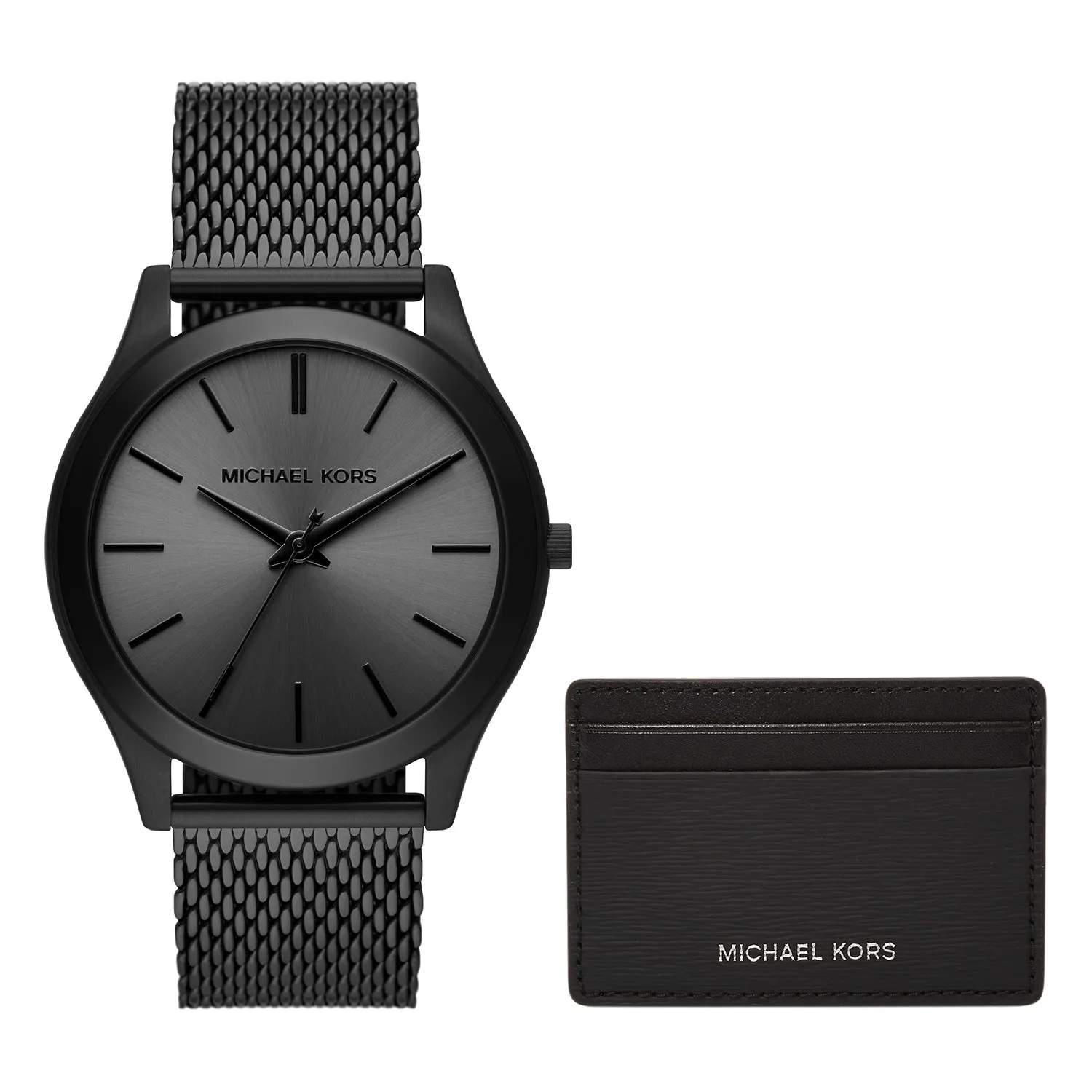 Michael Kors Runway Three-Hand Black Stainless Steel Mesh Watch And Wallet Gift Set