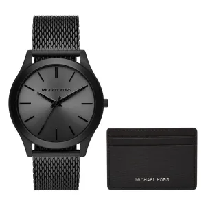 Michael Kors Runway Three-Hand Black Stainless Steel Mesh Watch And Wallet Gift Set