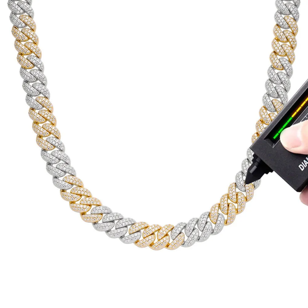 Moissanite Diamond Miami Cuban 10MM 22IN 14K Gold Two Tone .925 Chain