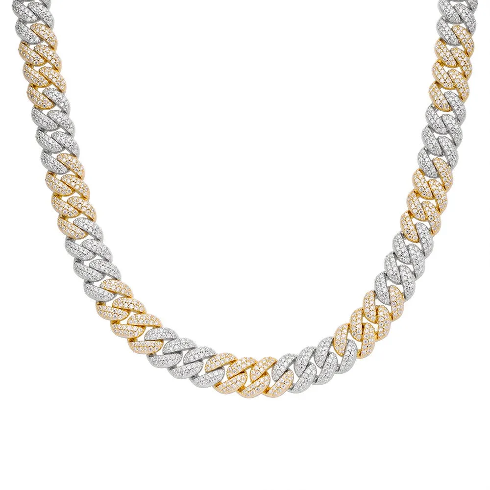 Moissanite Diamond Miami Cuban 10MM 22IN 14K Gold Two Tone .925 Chain