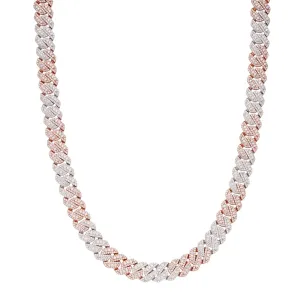 MOISSANITE Miami Cuban Link Chain 10mm 2 Tone Rose Gold On 925 Silver