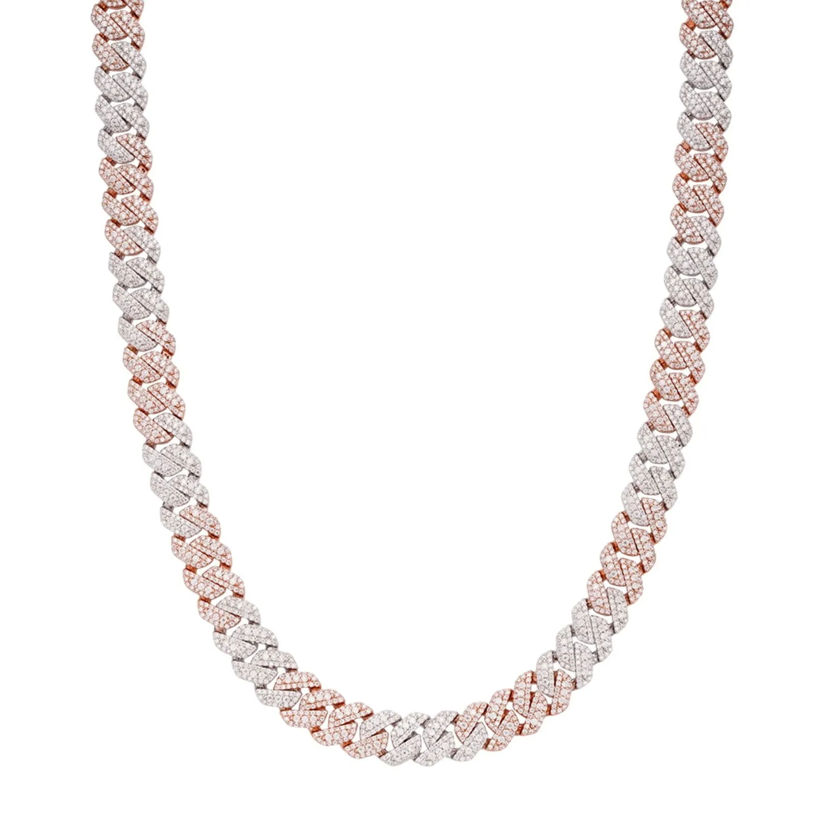 MOISSANITE Miami Cuban Link Chain 10mm 2 Tone Rose Gold On 925 Silver