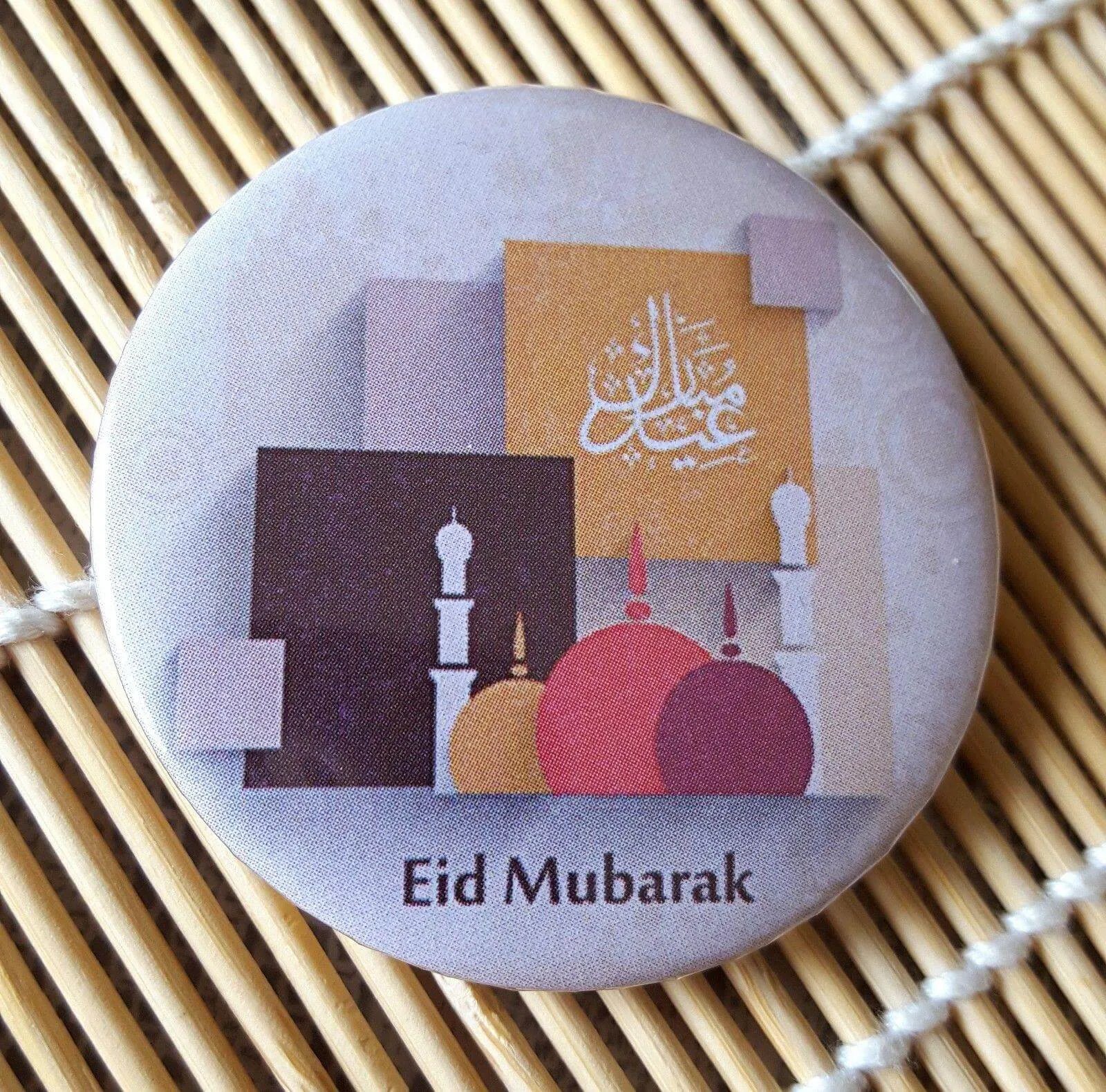 Muslim BADGE BUTTON PIN "Eid Mubarak" (Big Size 2.25inch/58mm) ISLAMIC GIFT