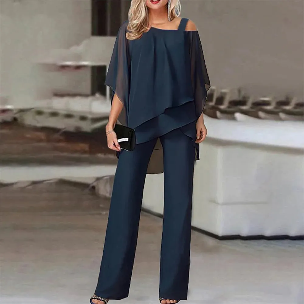 NEW Navy Cold Shoulder Ruffled Tiered Top and Pants Two Piece Set - Sz XL - Retails $104 