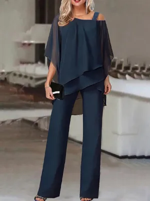 NEW Navy Cold Shoulder Ruffled Tiered Top and Pants Two Piece Set - Sz XL - Retails $104 