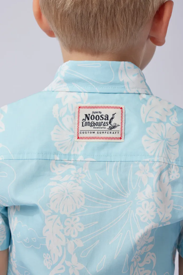 NL Kids Hibiscus Panel Button up shirt Light Blue