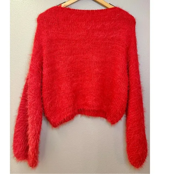 NWT Free People Red Fuzzy Pop Star Cropped Sweater