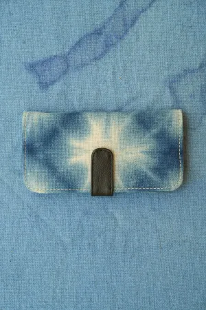 Oaxaca Indigo Wool Tie Dye Wallet in Black Leather