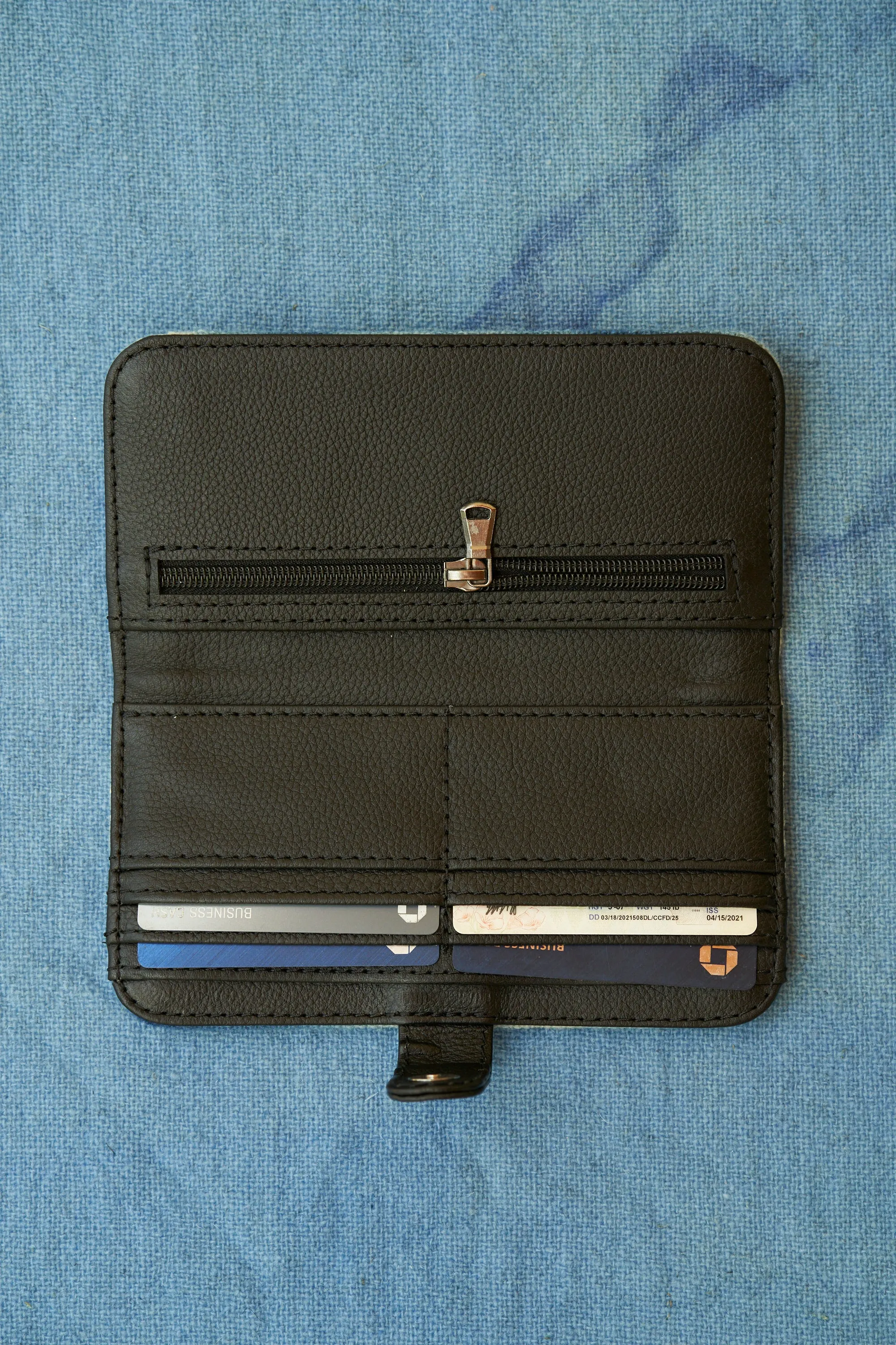 Oaxaca Indigo Wool Tie Dye Wallet in Black Leather