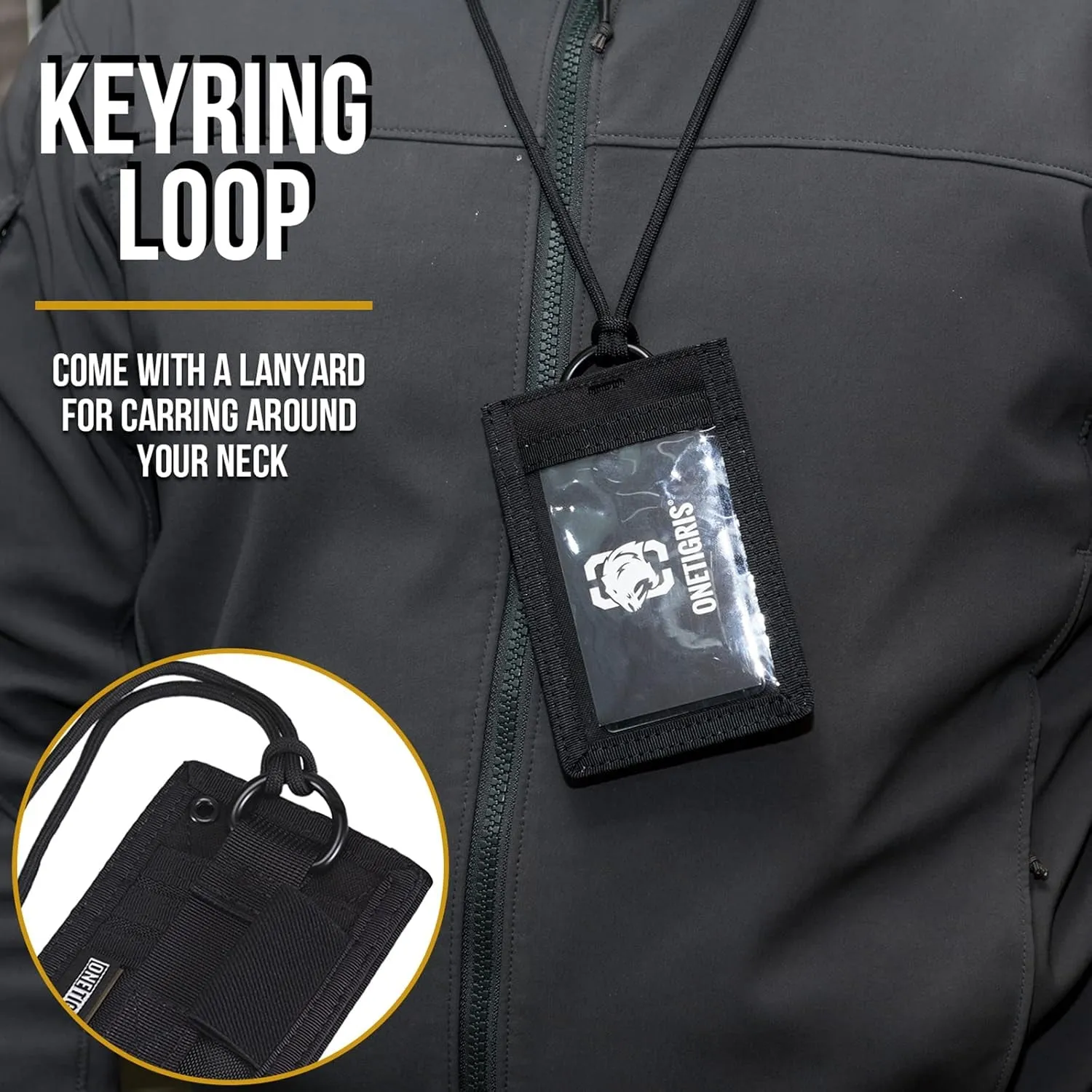 OneTigris Lanyard Tactical ID Card Holder with Detachable hook & loop
