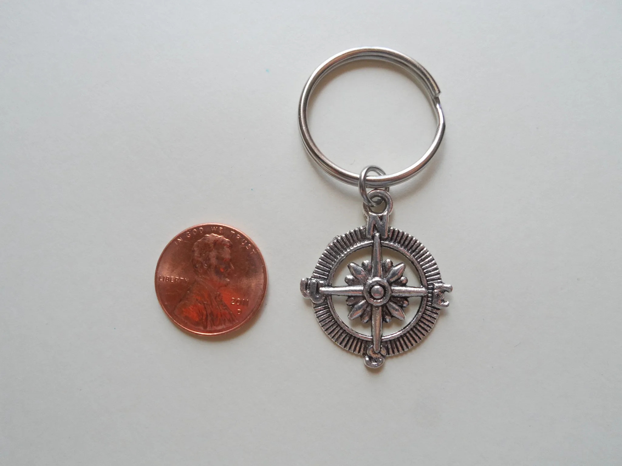 Open Metal Compass Keychain - I'd Be Lost Without You; Couples Keychain