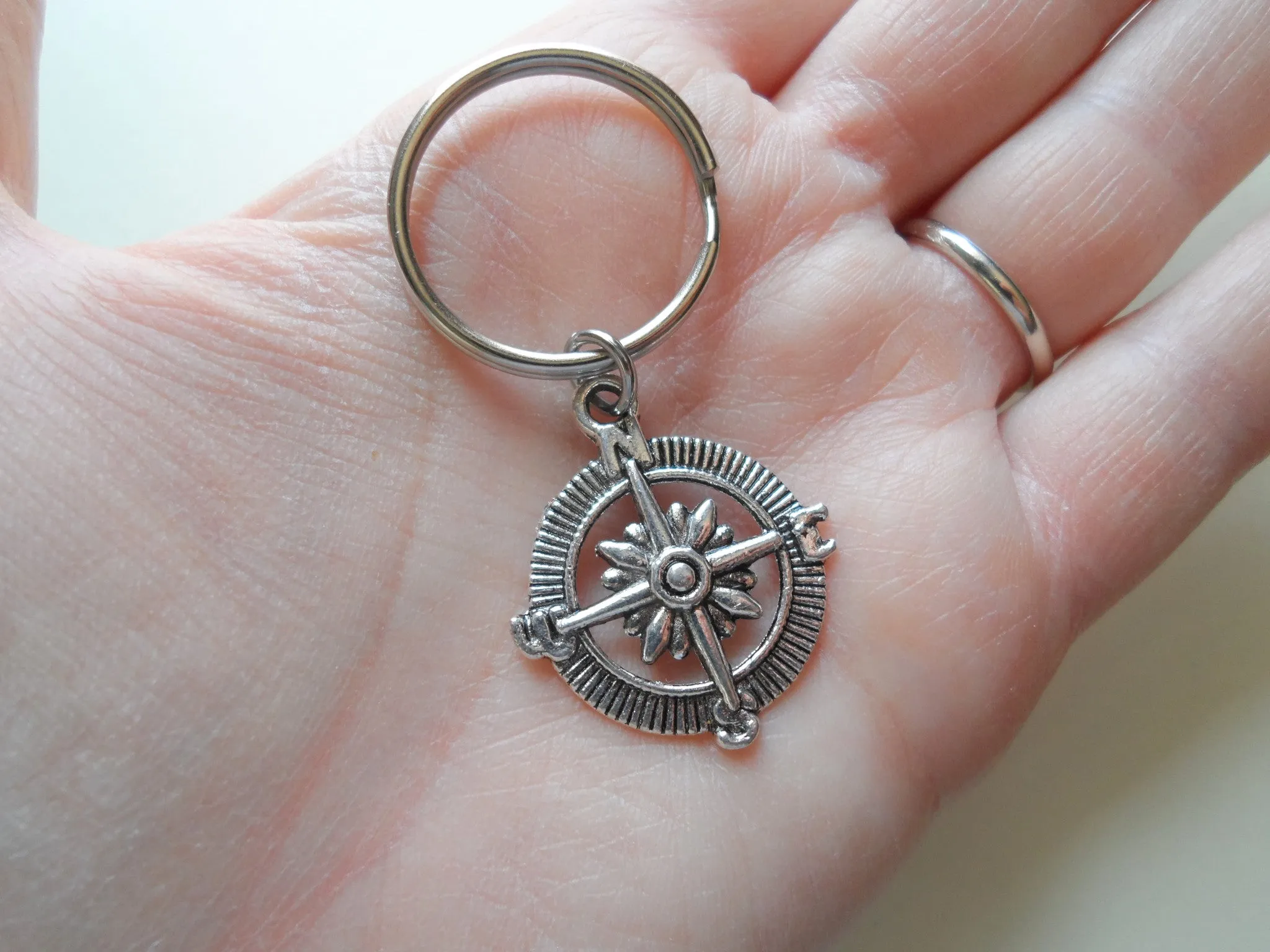 Open Metal Compass Keychain - I'd Be Lost Without You; Couples Keychain