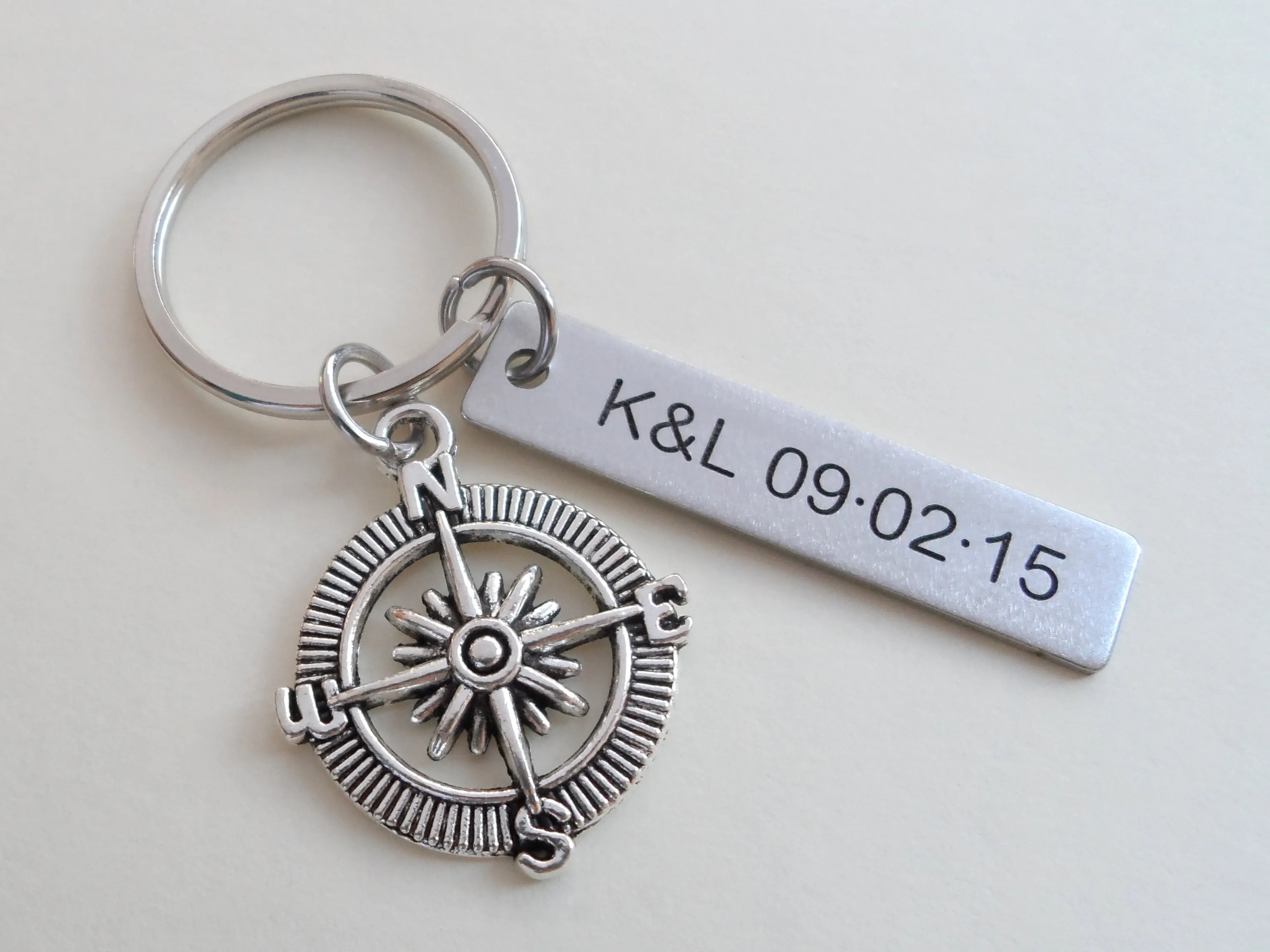 Open Metal Compass Keychain - I'd Be Lost Without You; Couples Keychain