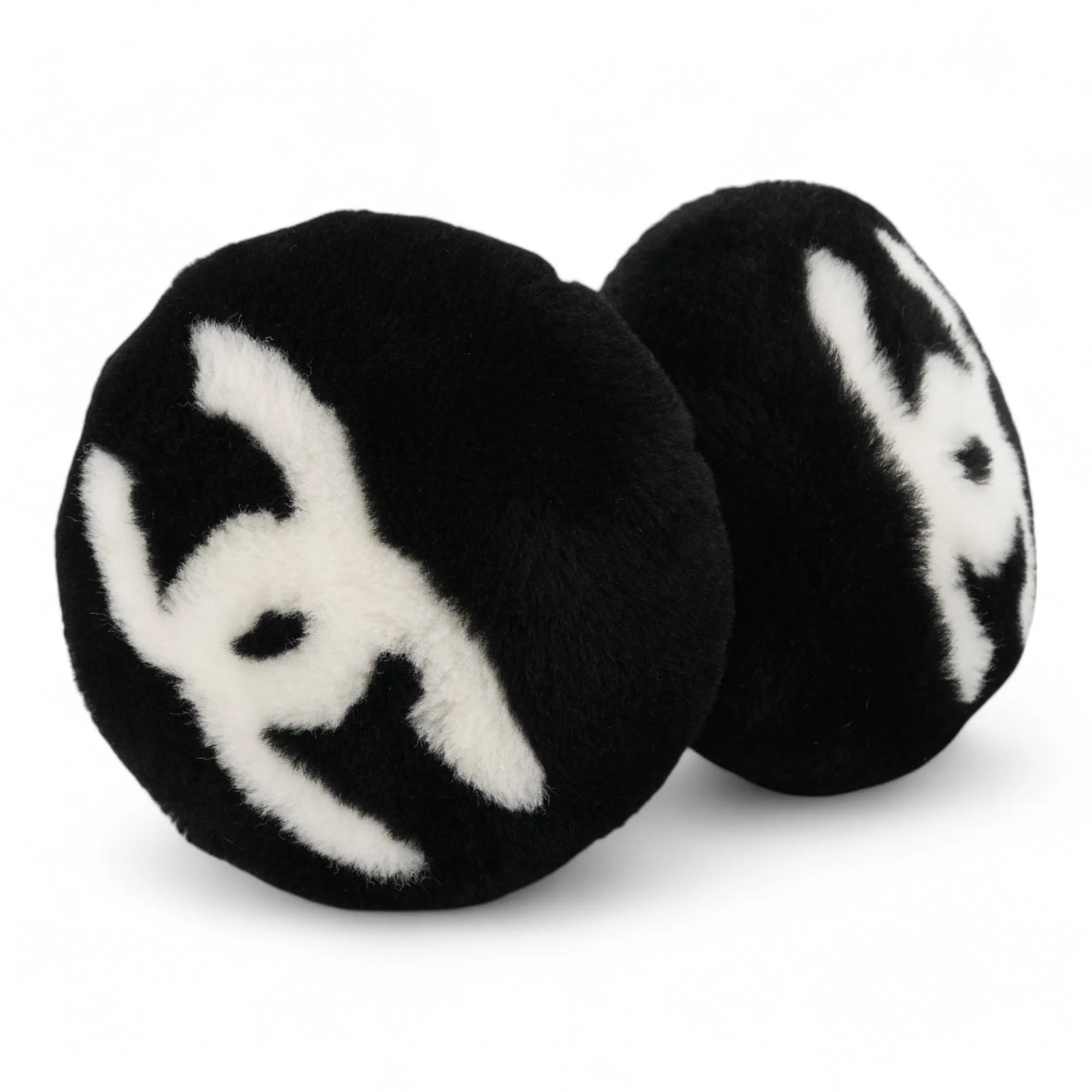 Oversized CC Foldable Earmuffs Black White Shearling