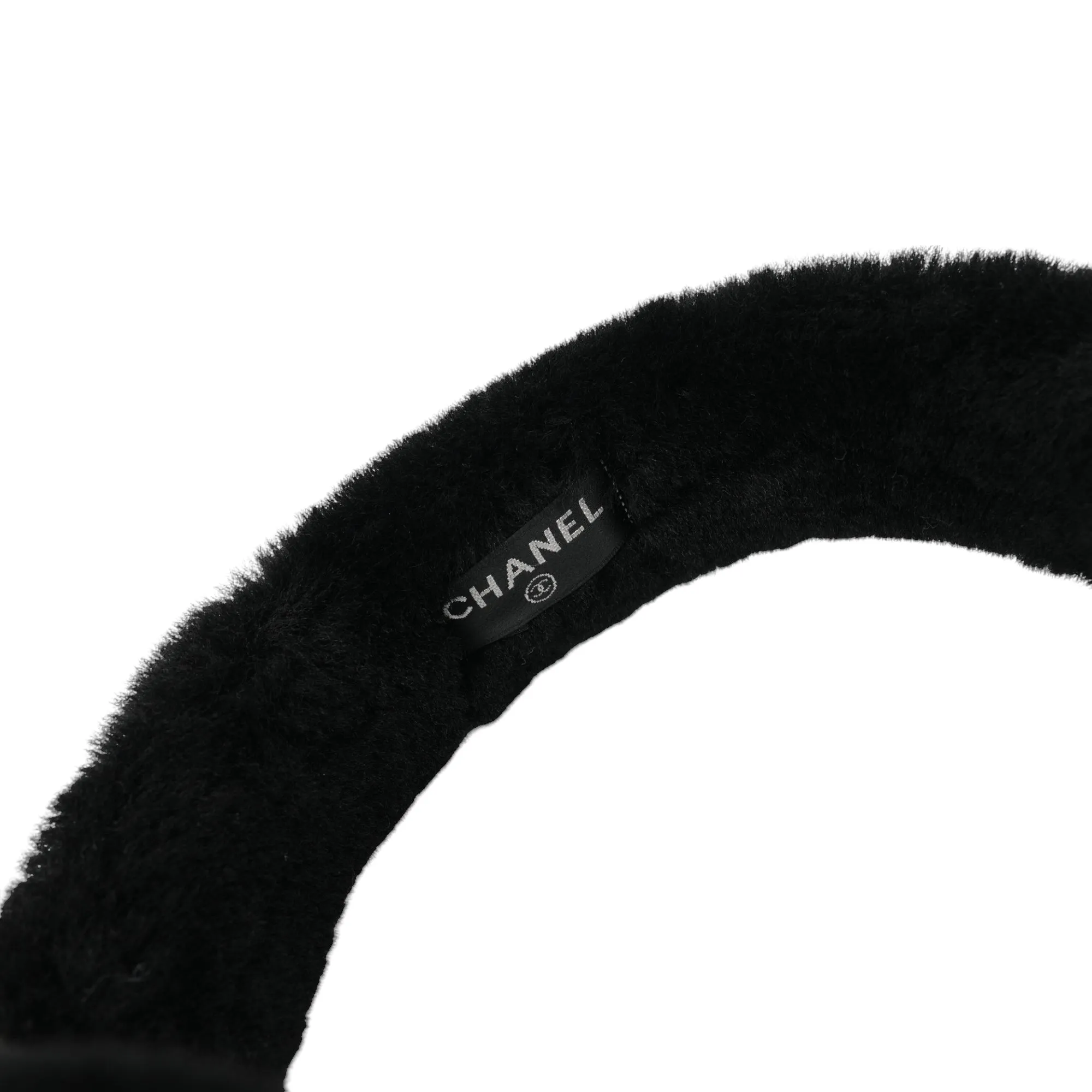 Oversized CC Foldable Earmuffs Black White Shearling