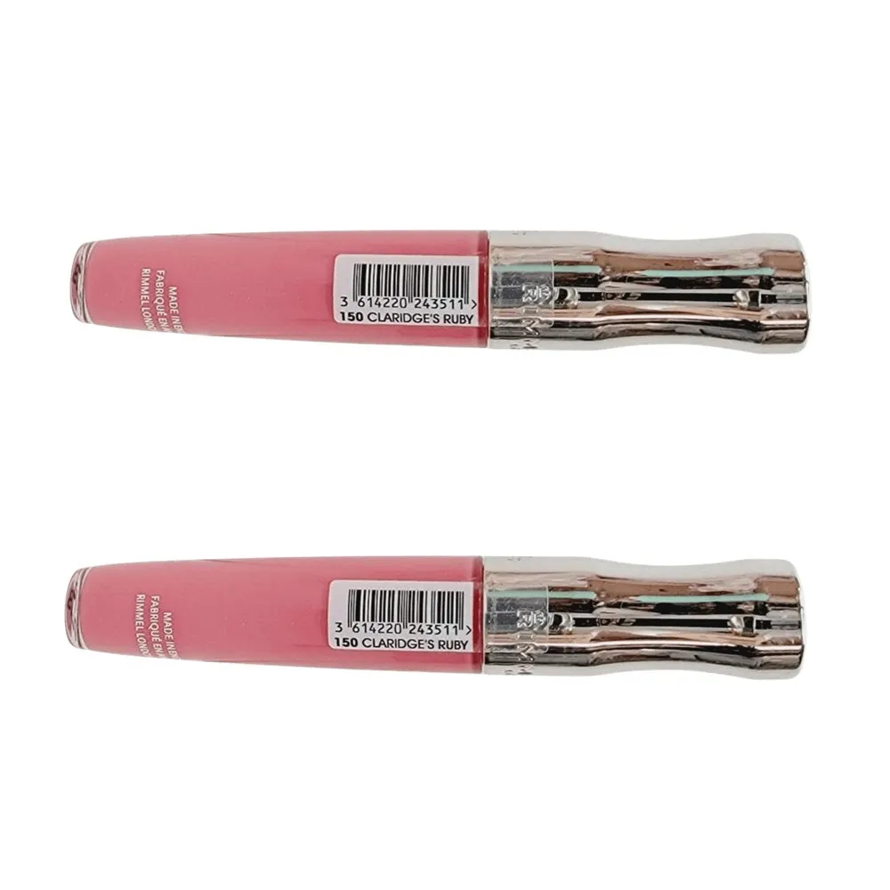 Pack of 2 Rimmel Stay Glossy 6HR Lip Gloss, Claridge's Ruby # 150