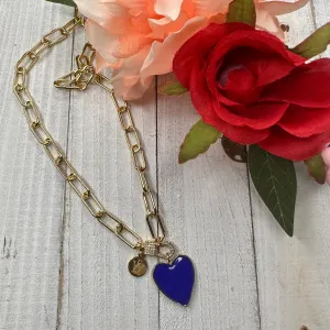 Paper Clip Chain Necklace with Enameled Heart Pendant 300-10 |  Erika Williner Designs
