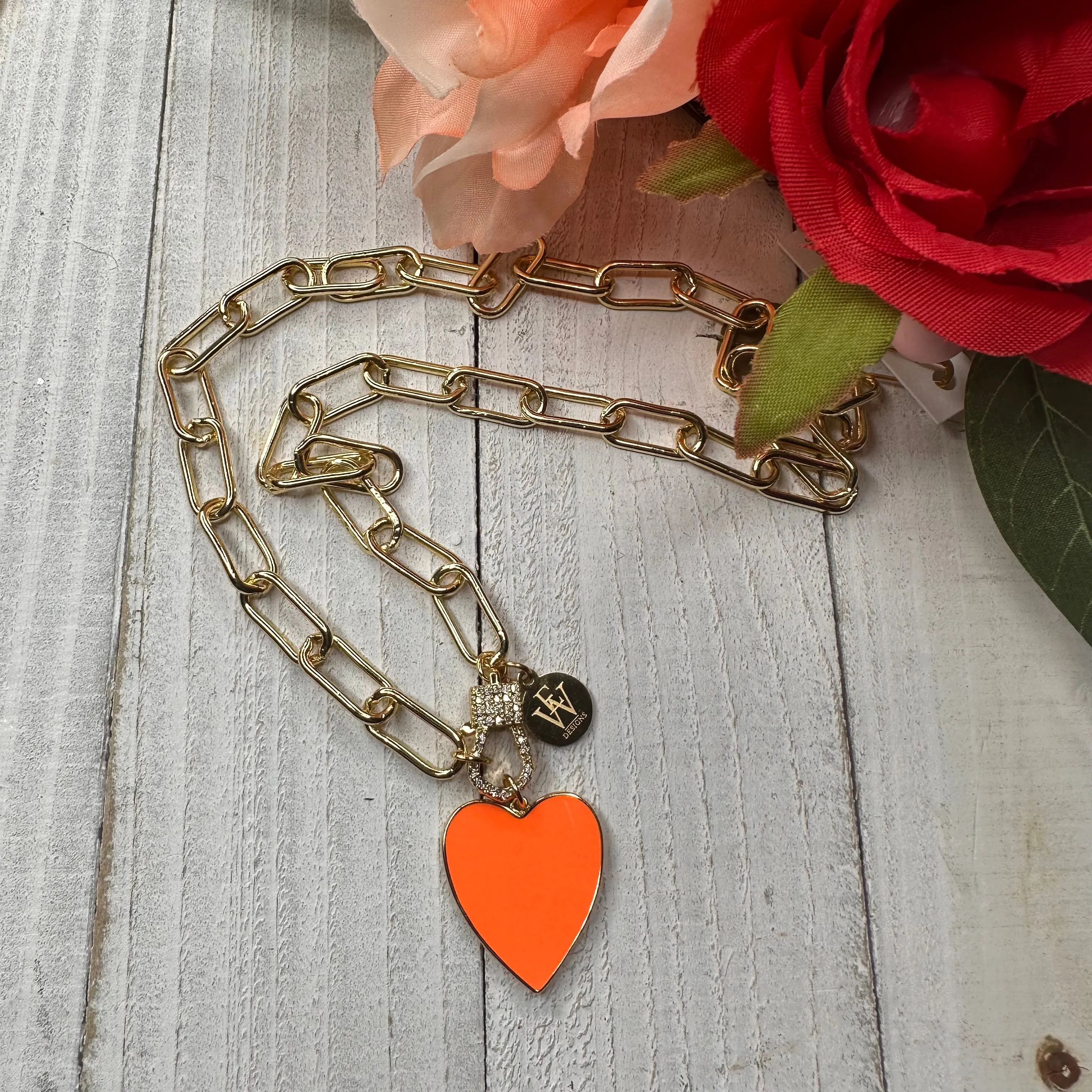 Paper Clip Chain Necklace with Enameled Heart Pendant 300-10 |  Erika Williner Designs