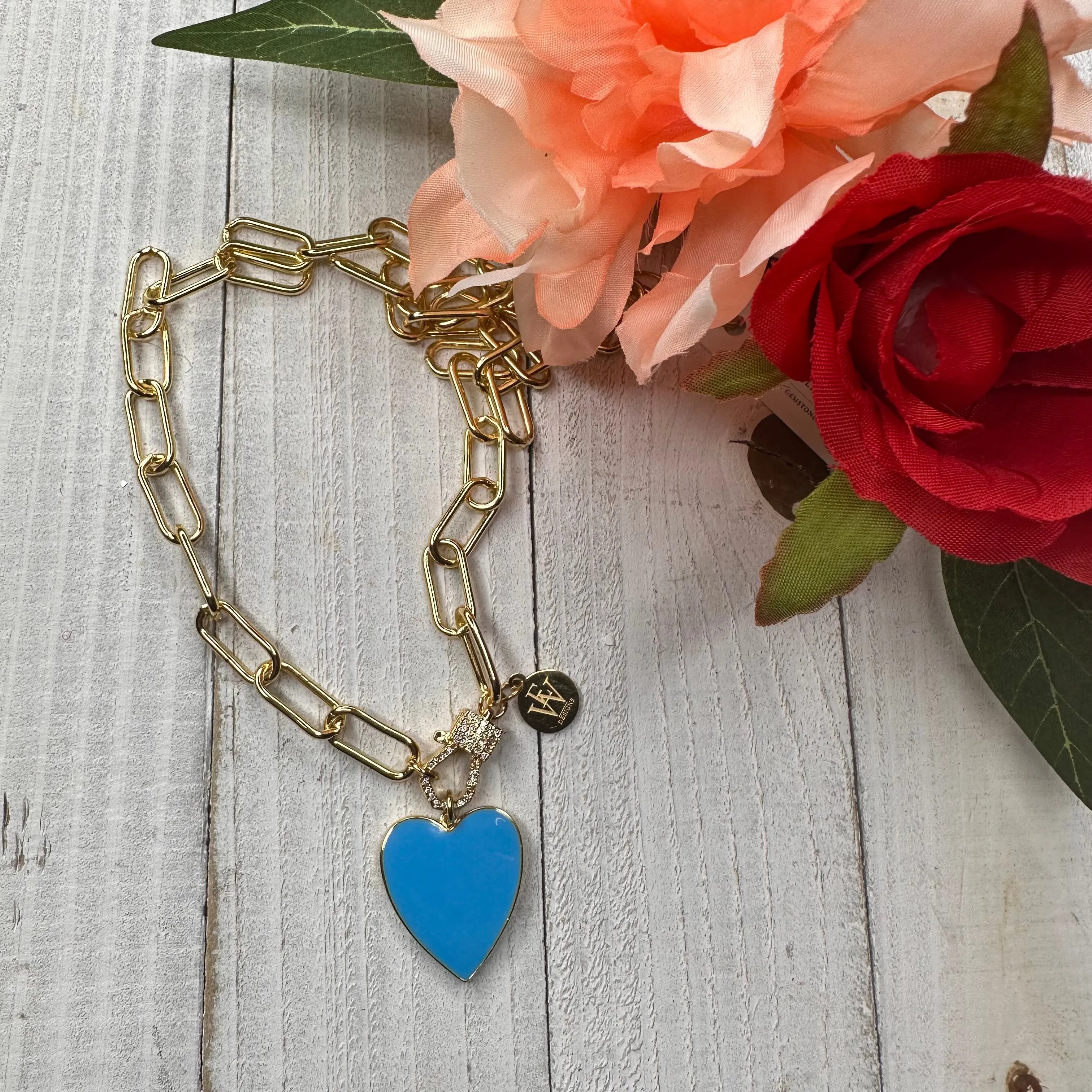 Paper Clip Chain Necklace with Enameled Heart Pendant 300-10 |  Erika Williner Designs