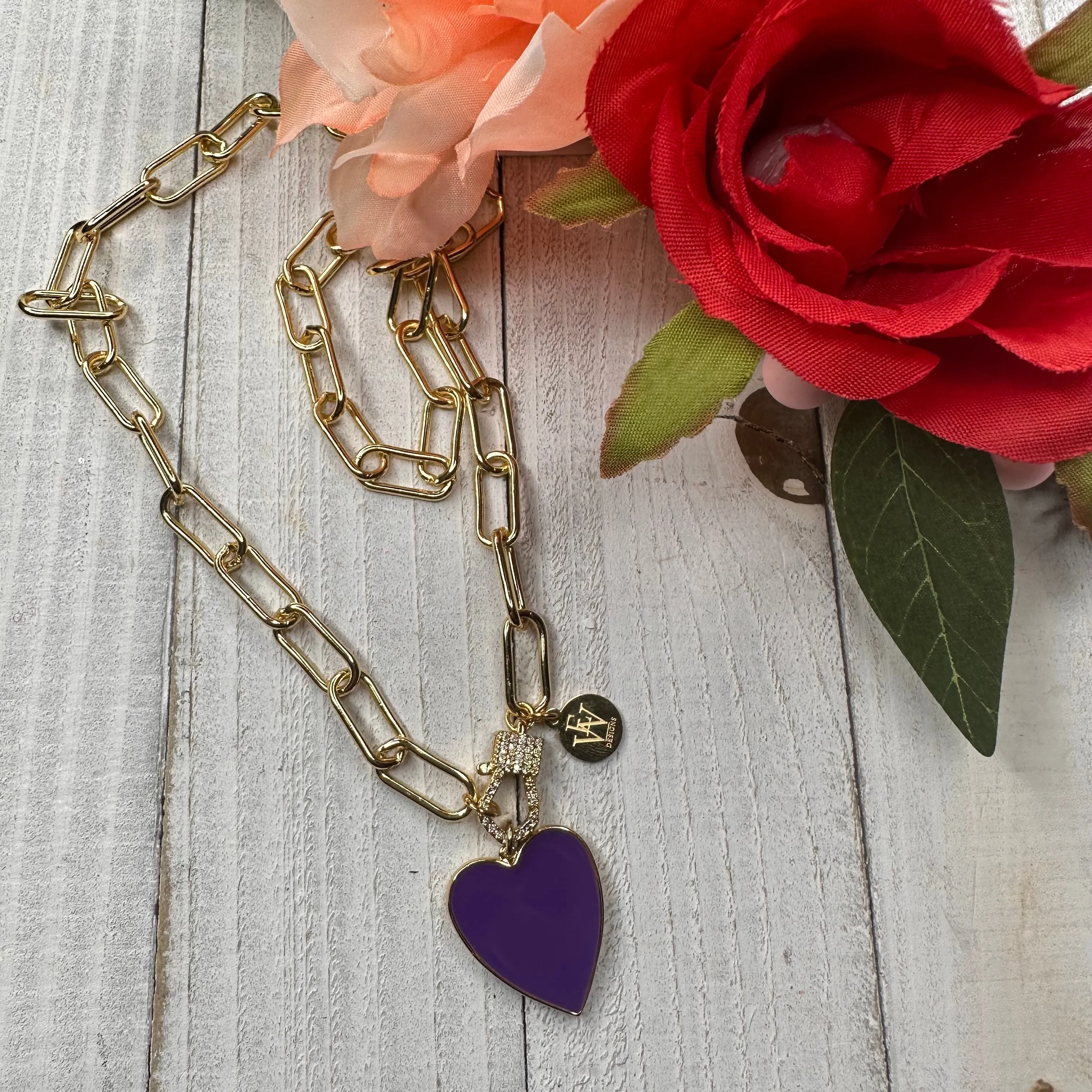 Paper Clip Chain Necklace with Enameled Heart Pendant 300-10 |  Erika Williner Designs