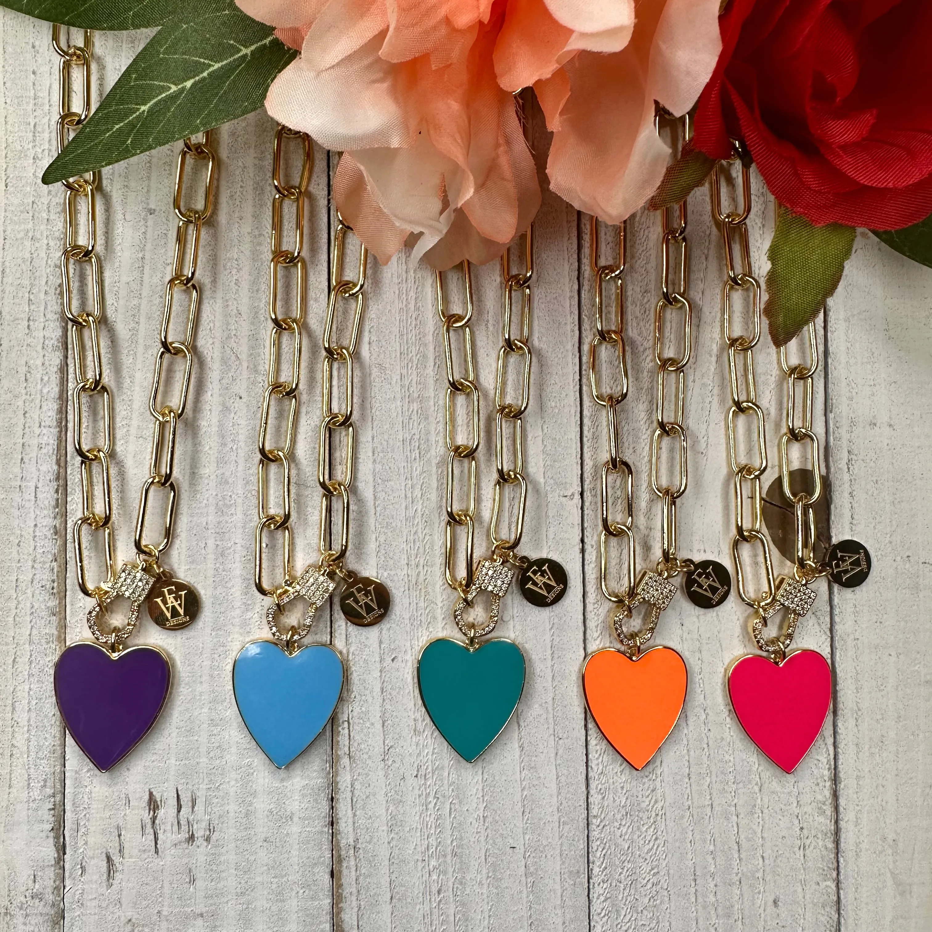Paper Clip Chain Necklace with Enameled Heart Pendant 300-10 |  Erika Williner Designs