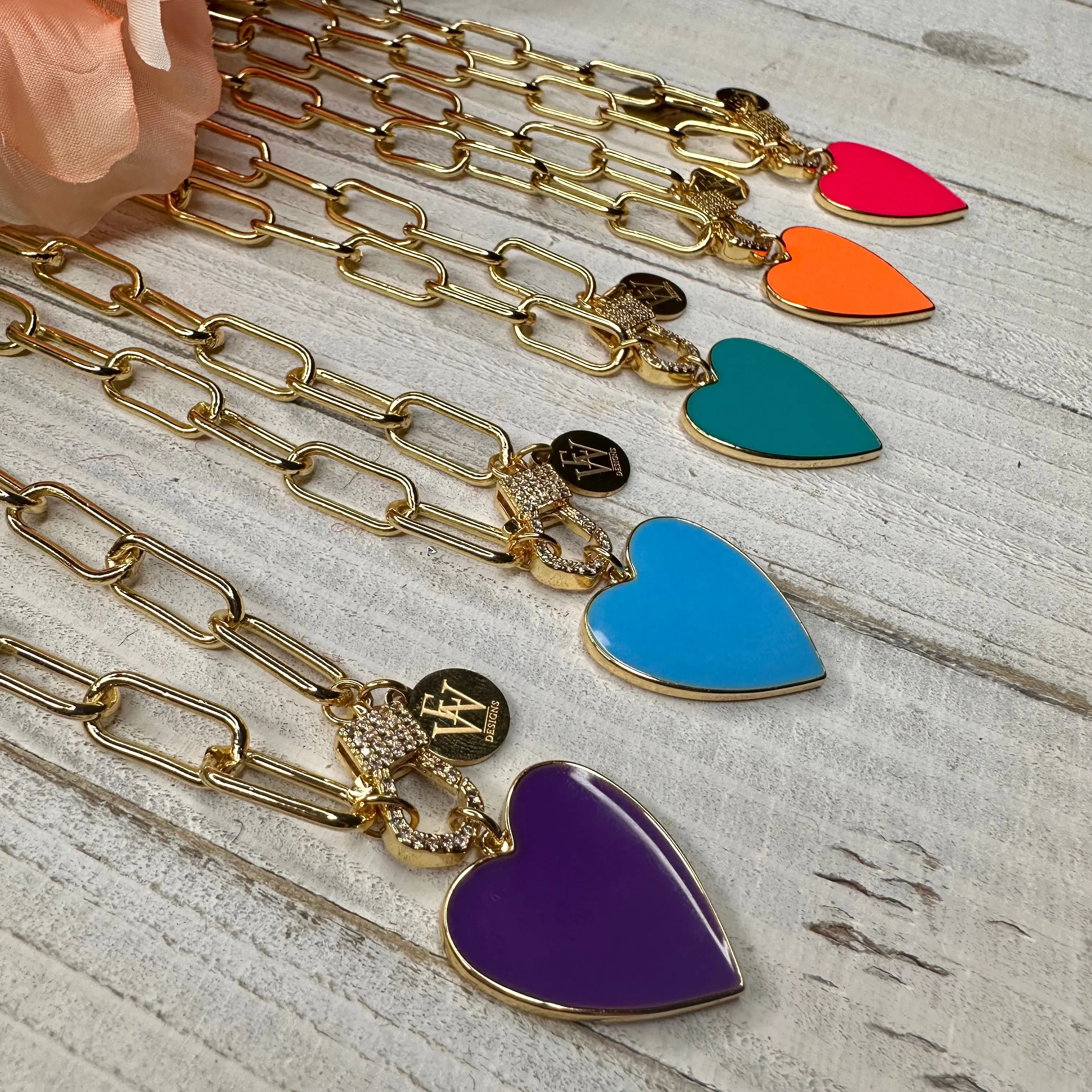 Paper Clip Chain Necklace with Enameled Heart Pendant 300-10 |  Erika Williner Designs