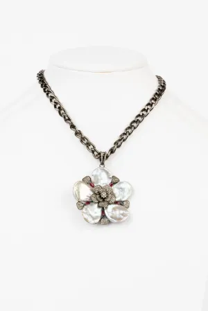 Pave Diamond, Grey Pearl, Ruby Necklace
