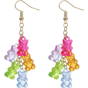Pink Multicolor Cascade Gummy Bear Drop Chain Earrings