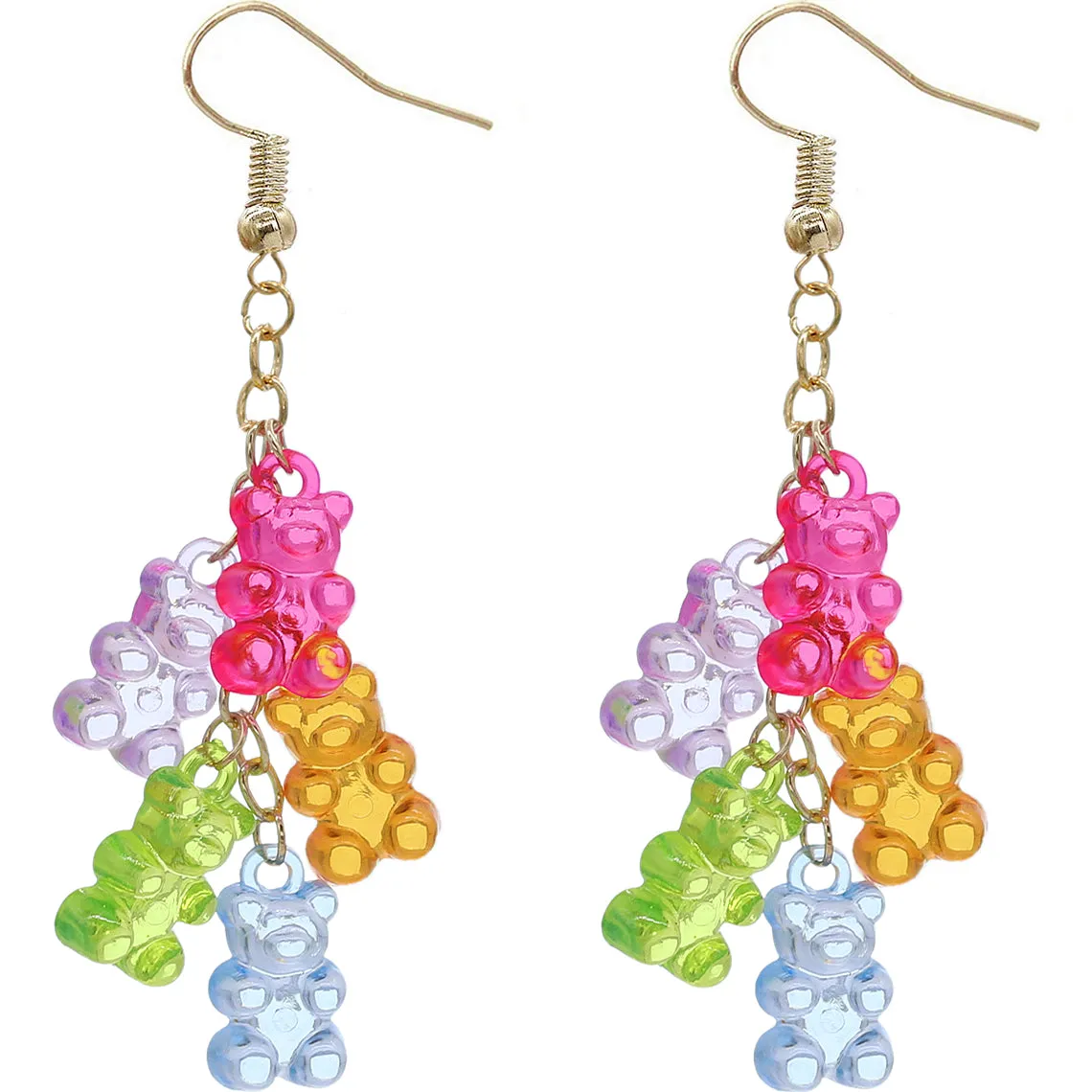 Pink Multicolor Cascade Gummy Bear Drop Chain Earrings