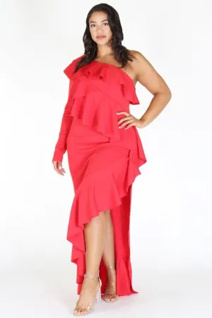Plus Size Glam Layered Ruffle One Shoulder Dress [PRE-ORDER 25% OFF]