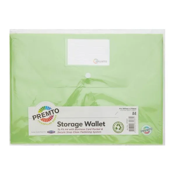 Premto A4 Button Storage Wallet - Caterpillar Green