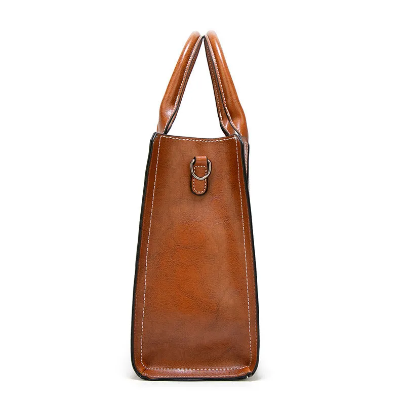 PU Female Bag Solid Color Tote Bag Retro Handbag