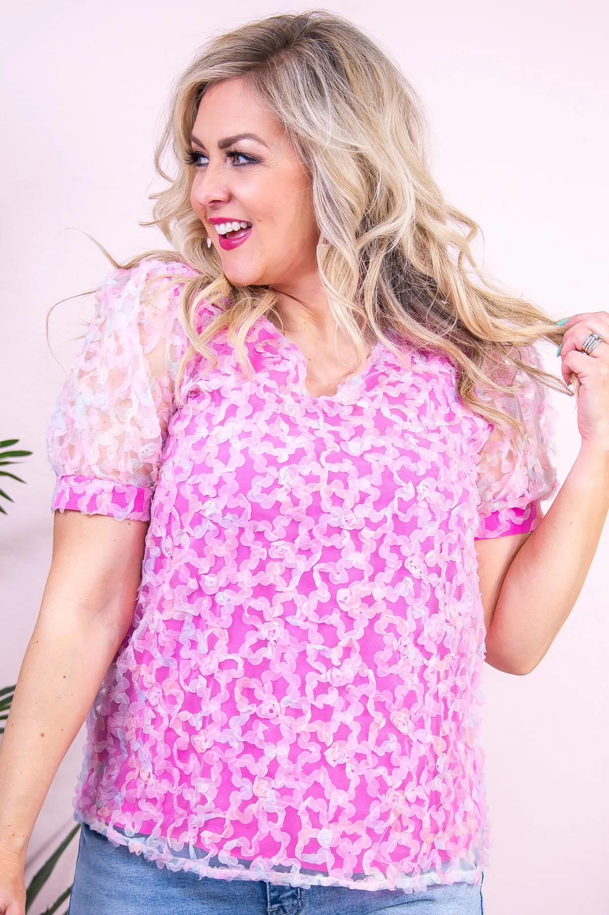 Radiant As Always Pink/Multi Color Floral Mesh Top - T9455PK