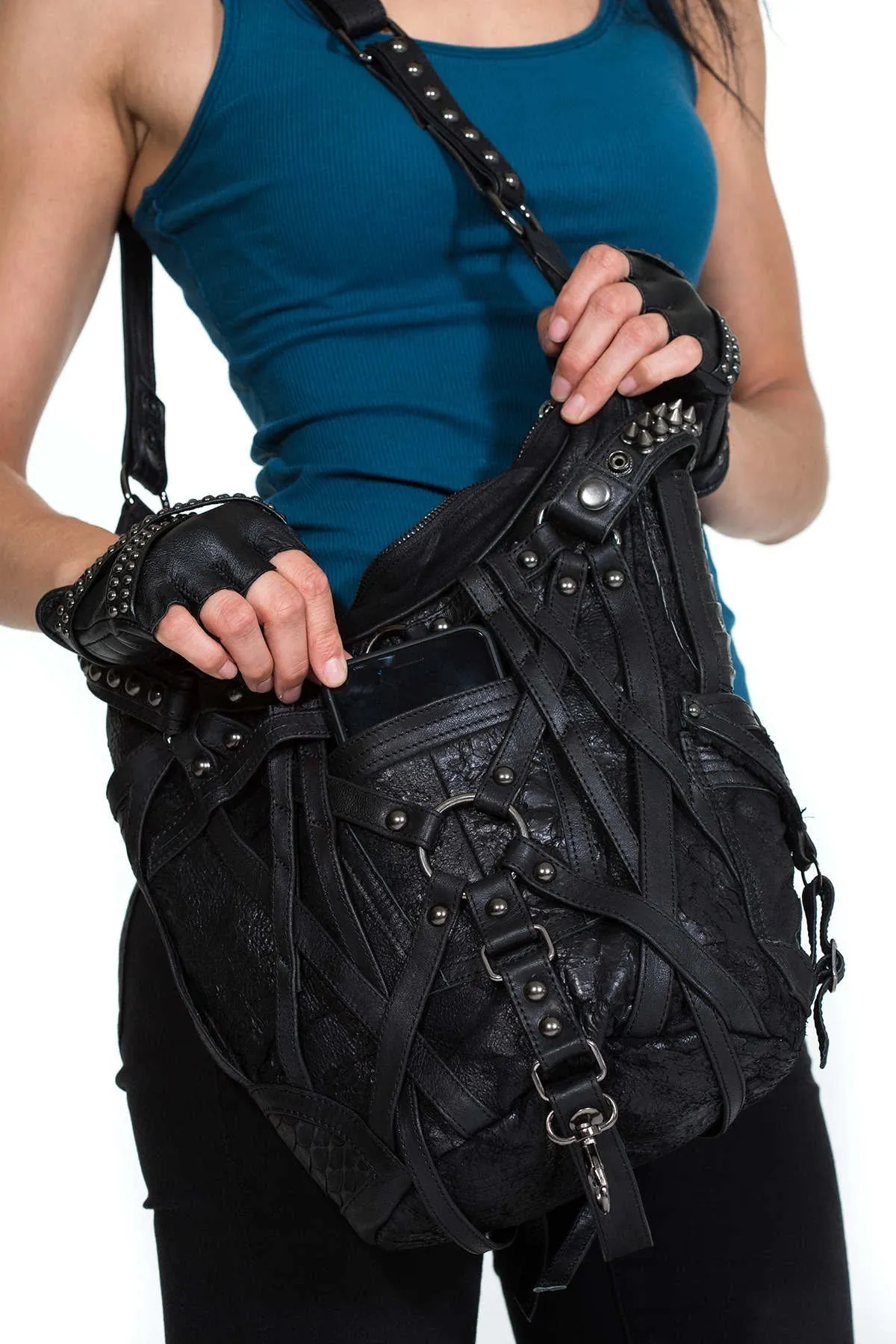 Rage Cage Mini Hobo Top Handle and Leather Shoulder Bag