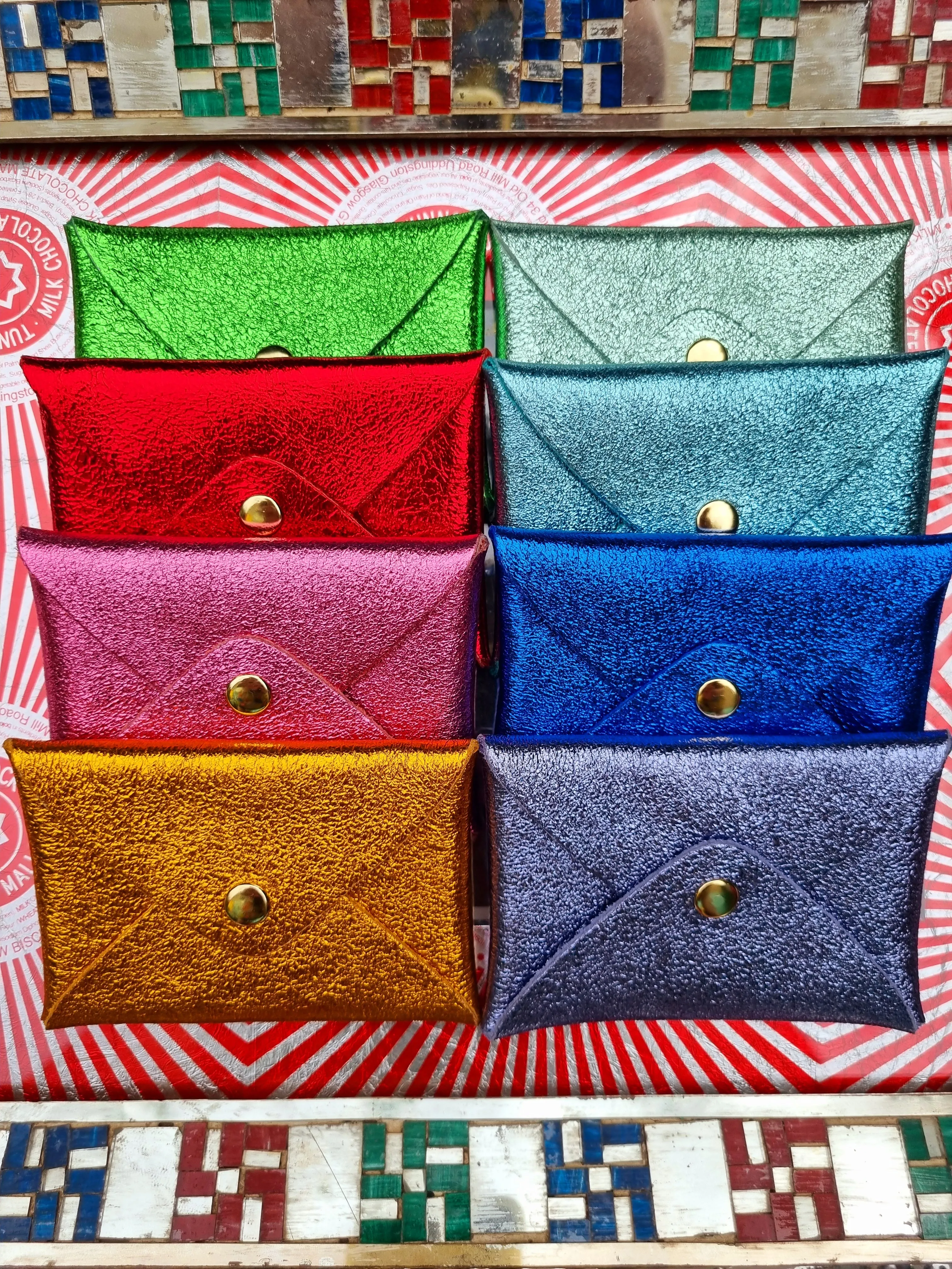 Rainbow metallic leather origami card holder