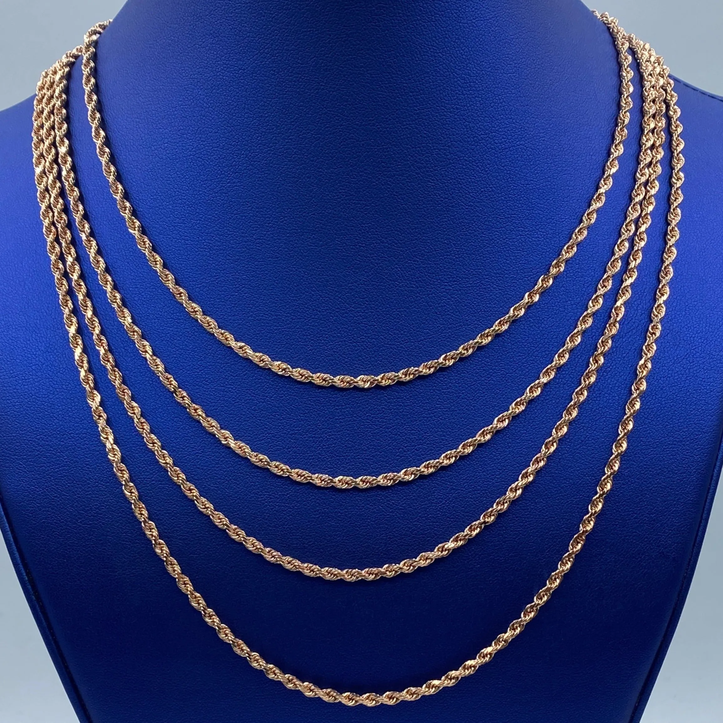 Rope Chain Necklace Real 10K Rose Gold Full Collection