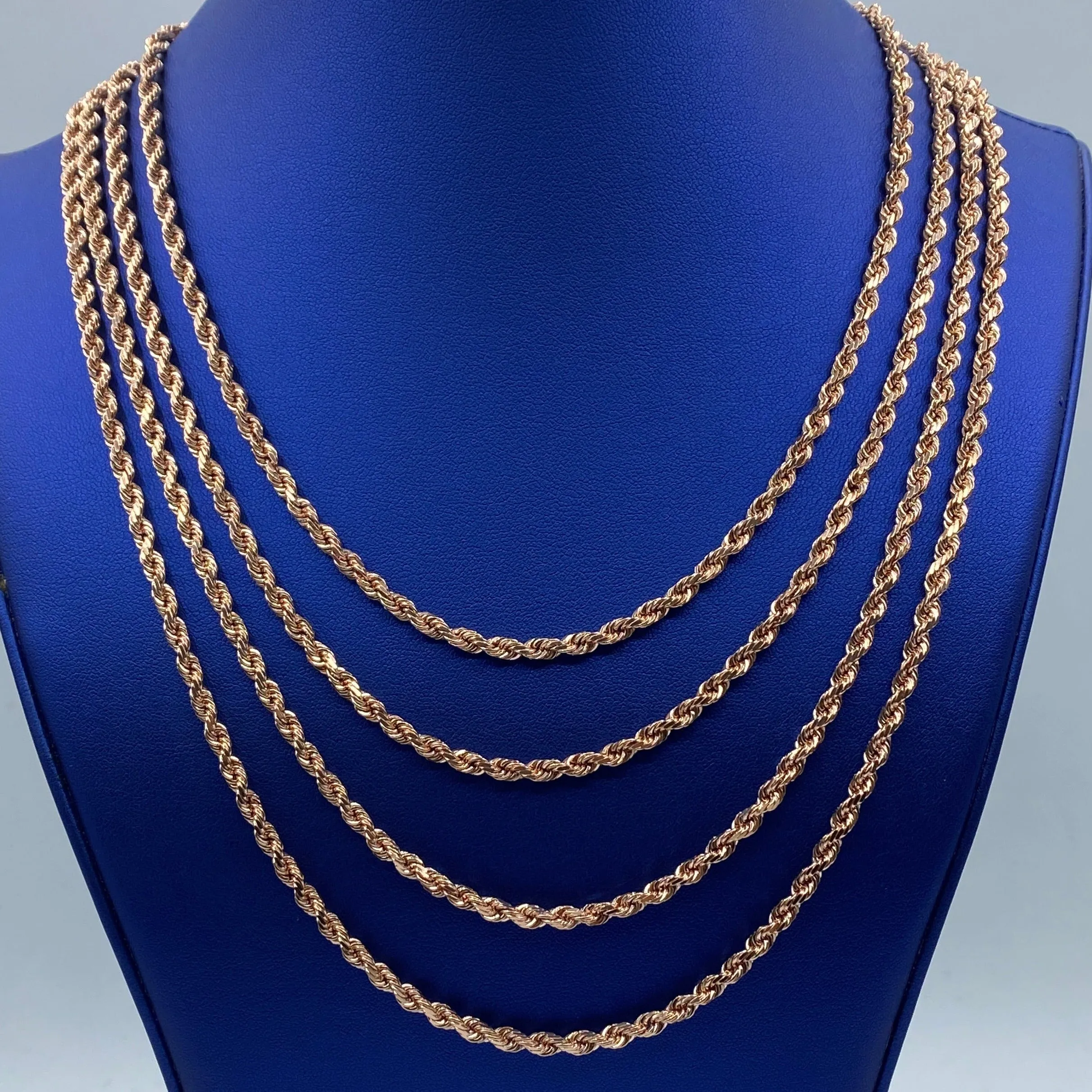 Rope Chain Necklace Real 10K Rose Gold Full Collection