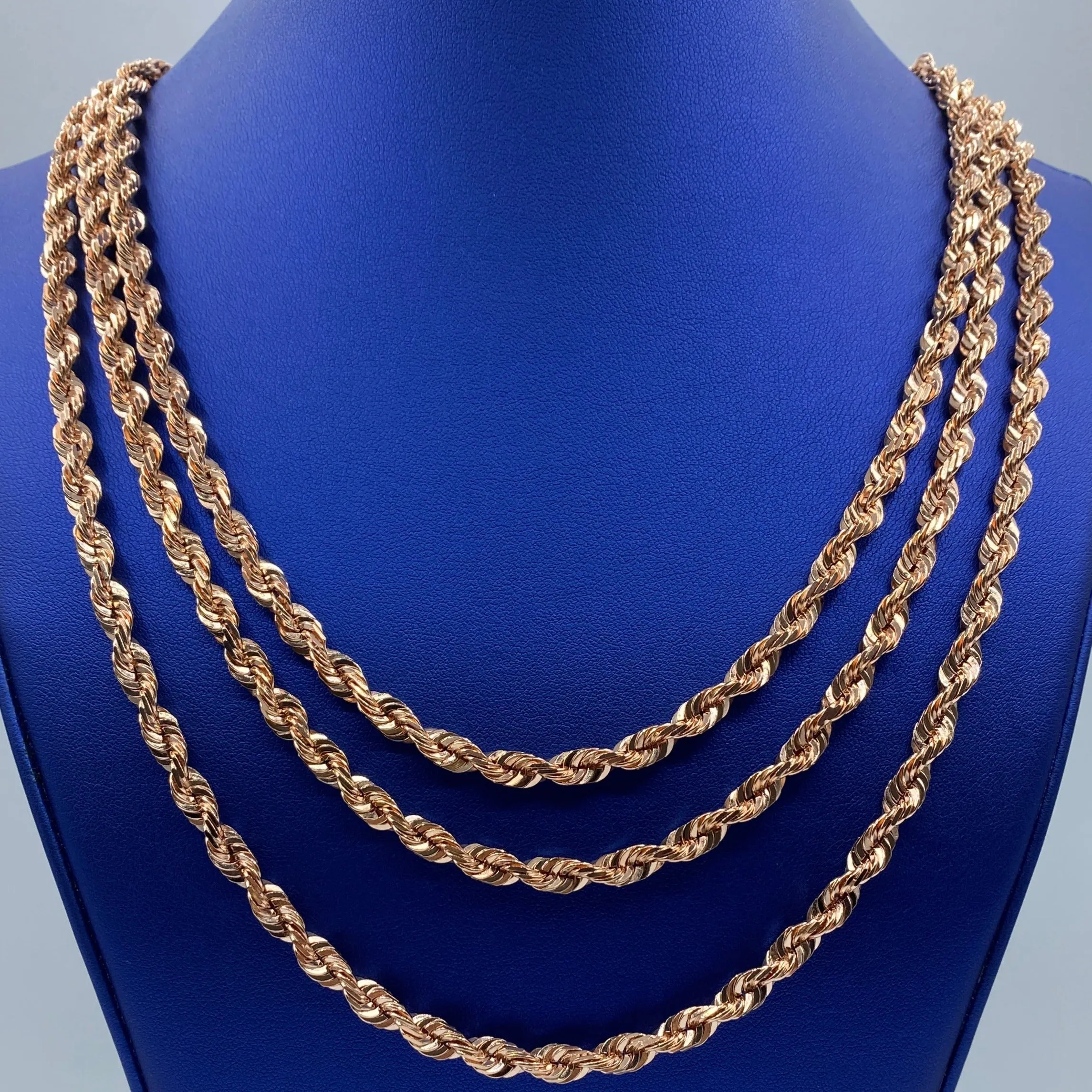 Rope Chain Necklace Real 10K Rose Gold Full Collection