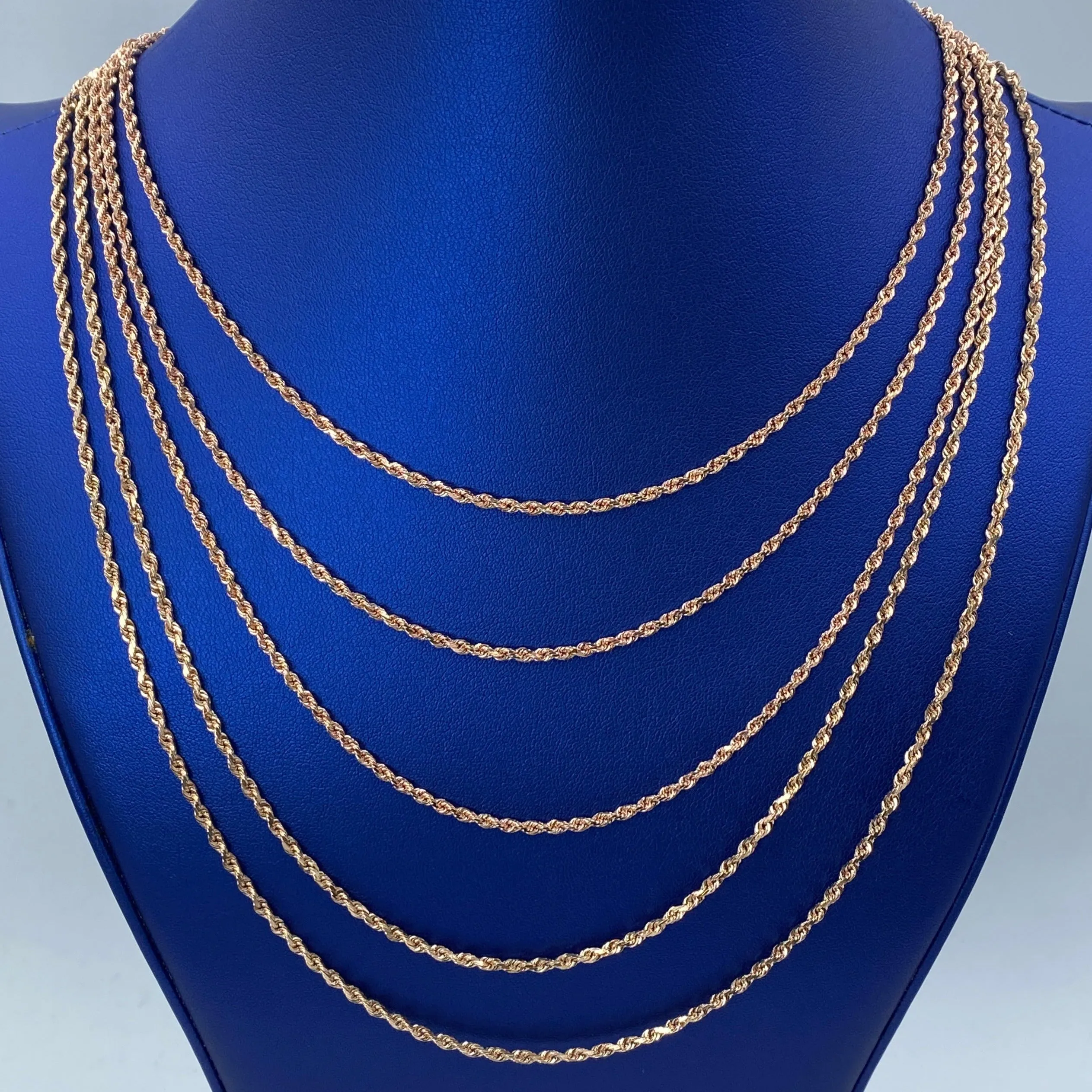 Rope Chain Necklace Real 10K Rose Gold Full Collection