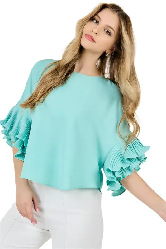 Round Neck Flared Sleeve Top