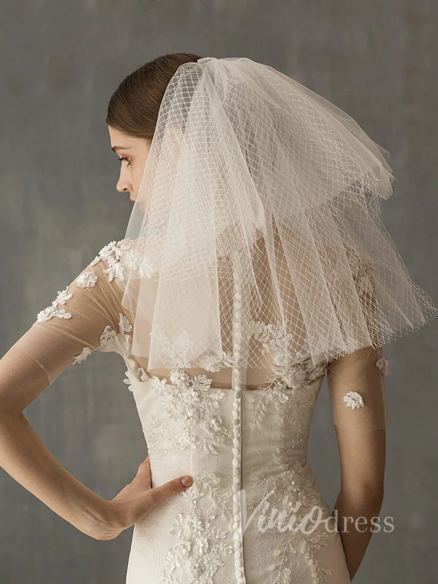 Roycebridal Shoulder Length Short Bridal Veils AC1001