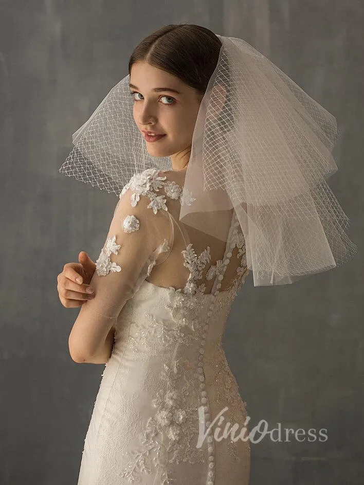 Roycebridal Shoulder Length Short Bridal Veils AC1001