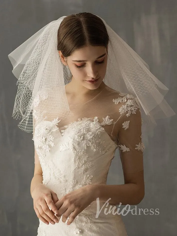 Roycebridal Shoulder Length Short Bridal Veils AC1001