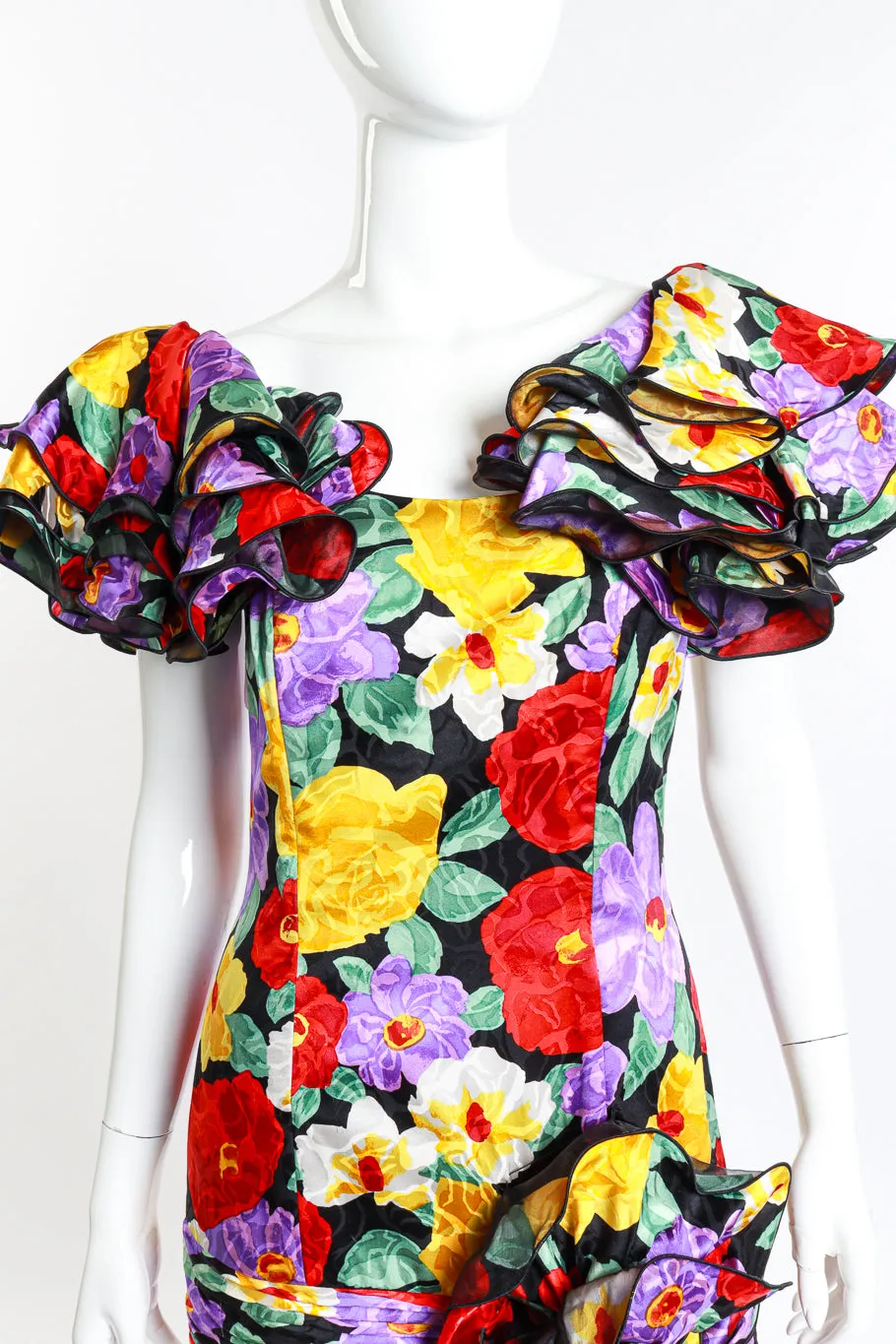 Ruched Floral Ruffle Dress