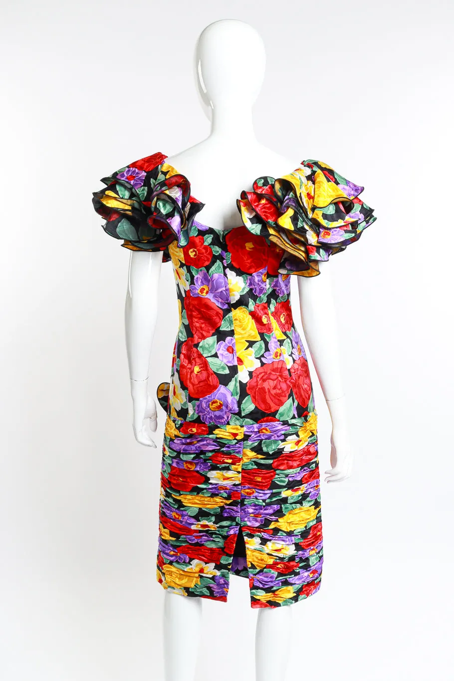 Ruched Floral Ruffle Dress