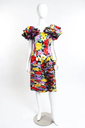 Ruched Floral Ruffle Dress