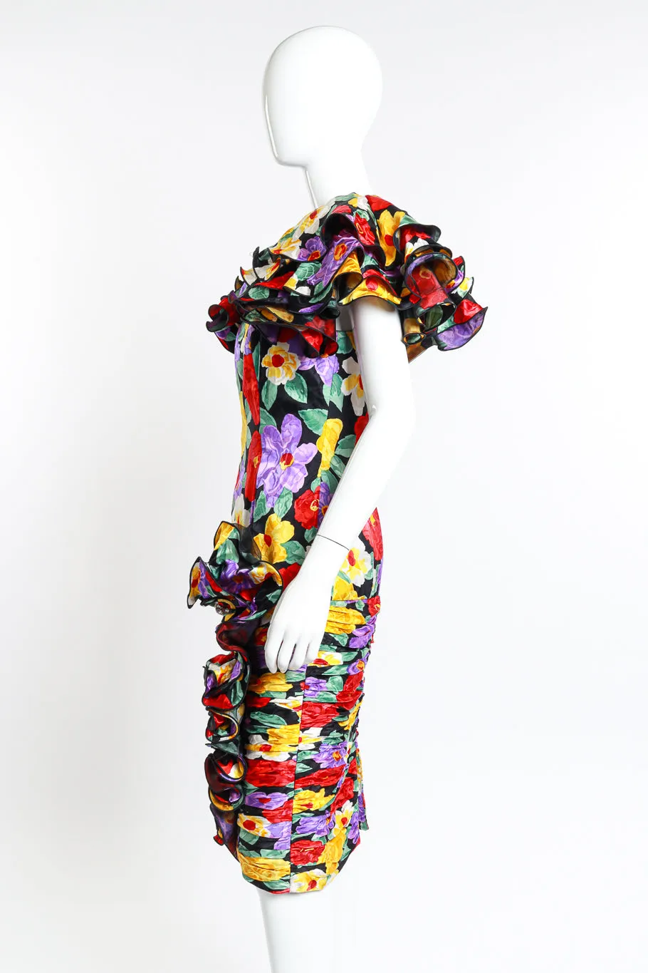 Ruched Floral Ruffle Dress