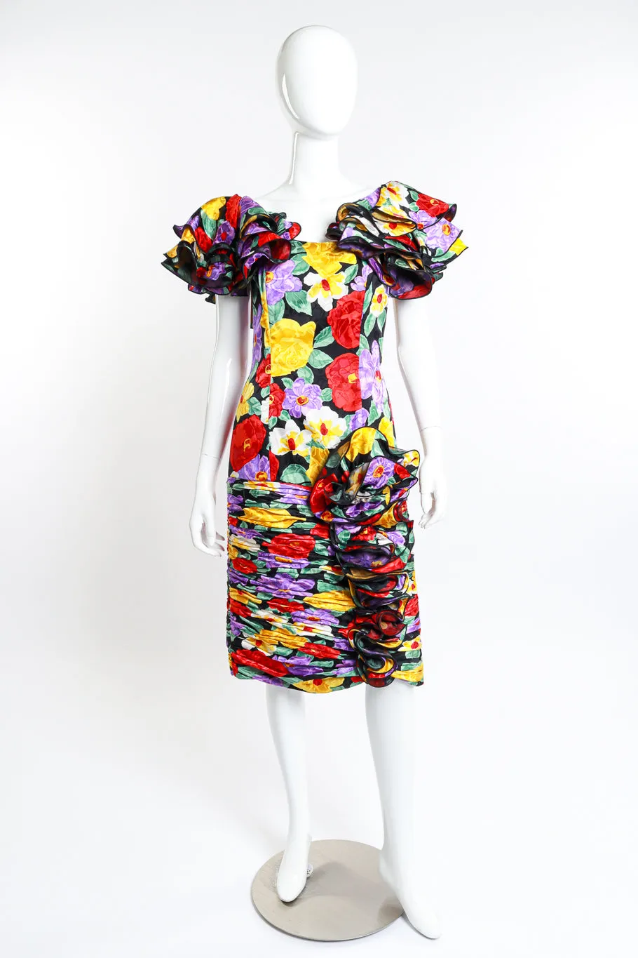 Ruched Floral Ruffle Dress