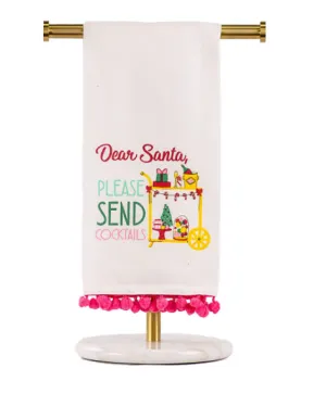 Santa Send Cocktails Pom Pom Hand Towel - 20 x 28